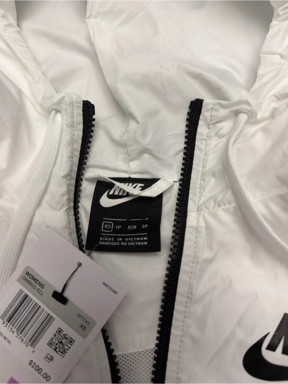 Nike Women's White Bomber Jacket with Black Accents